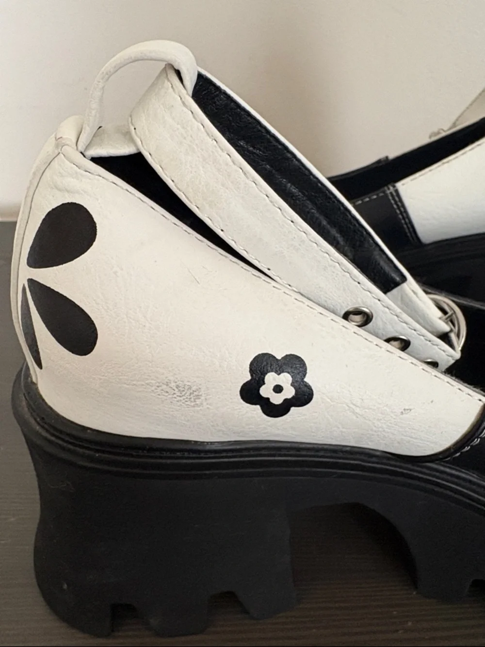 Lamoda Platform Mary Jane Y2K Heels Black White Floral Chunky Lug Sole Size 8